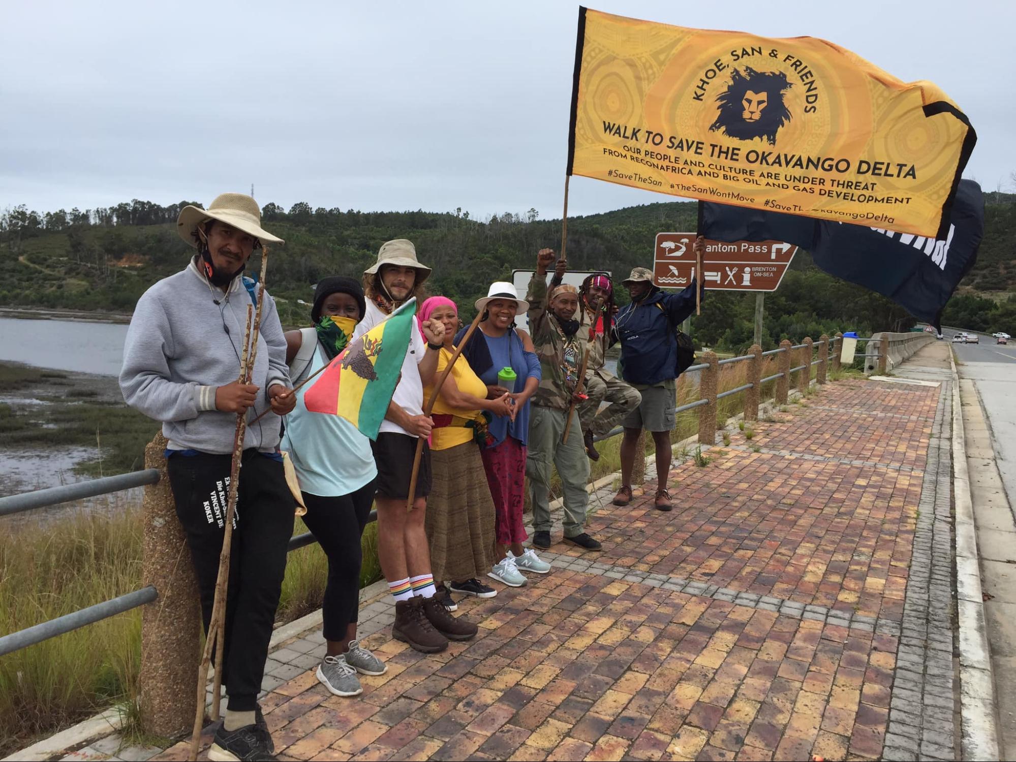 protestors with sin about saving Okavango Delta.