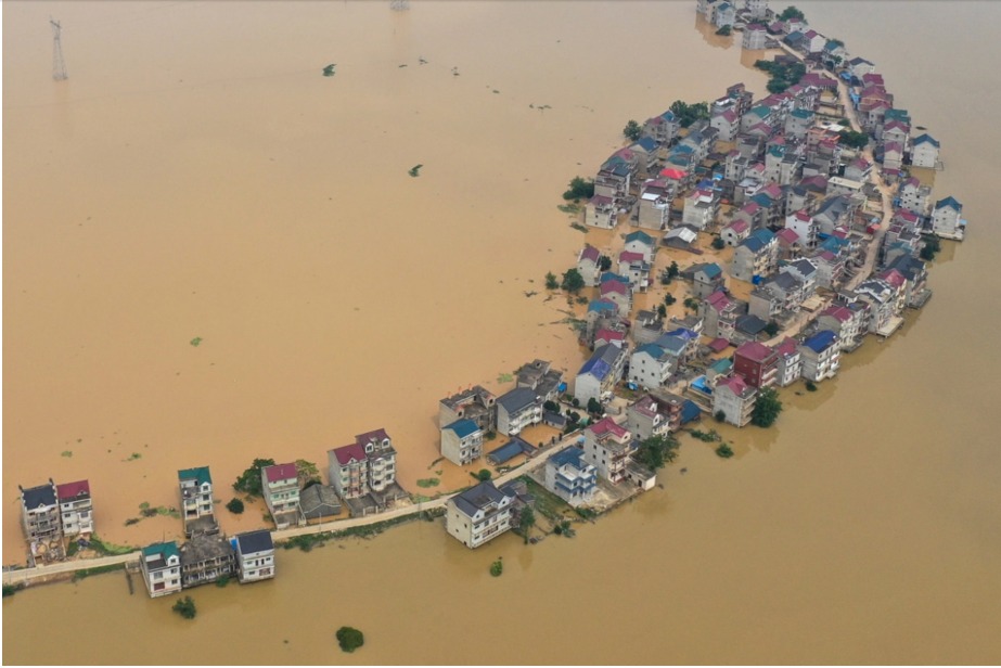 Aerial image of a flooded city street