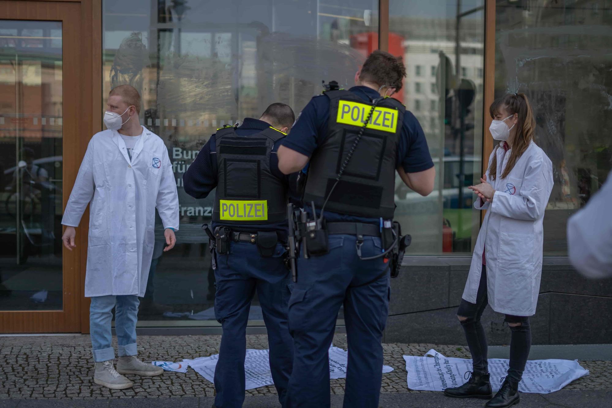 Scientists post climate crisis papers to the Federal Ministry of Food & Agriculture in Berlin.